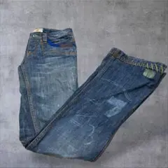 ANTIK DENIM ダメージ加工y2k ブルー フレアジーンズ 24サイズ