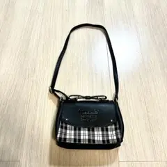 ポシェット ショルダーバッグ チェック モノトーン リボン 小学生女子