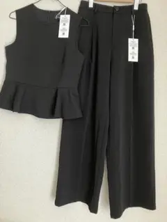 新品タグ付 CAXUL ぺプラムセットアップ ブラック M