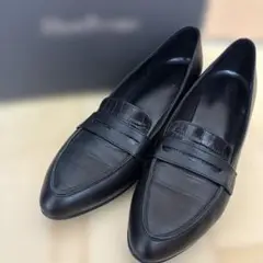 ShoePremo 黒 レザー コインローファー　3.5センチヒール　ワイズA