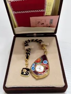 未使用 ポケット ウォッチ 懐中時計 花柄 和装時計 七宝焼き レア