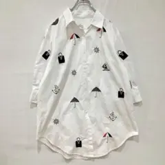 next innovation 五分袖チュニックデザインシャツ ML ホワイト白