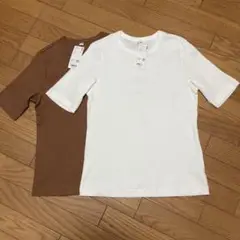 UNIQLOリブクルーネックT五分袖 新品未使用Lサイズ2枚セット