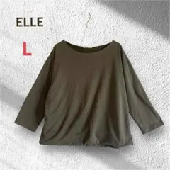 エル ELLE カットソー Tシャツ 七分袖 L カーキ シンプル カジュアル