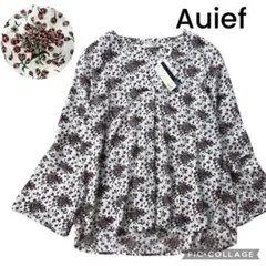 タグ付　Auief　花柄スキッパー　ベルスリーブブラウス　38 アウィーエフ