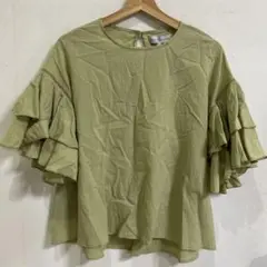 新品未使用しまむらSEASON REASON フリル袖ブラウス M 淡黄緑