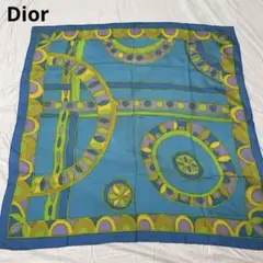 76㎝ ディオール スカーフ ブルー 青 上品 黄色 イエロー
