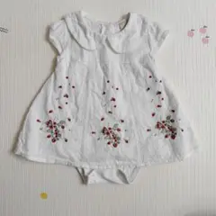 petit main ホワイト刺繍ドレス風ロンパース