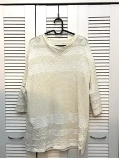 SON OF THE CHEESE メッシュ編み 七分袖カットソー クリーム色