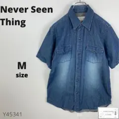 Never Seen Thing デニムシャツ 半袖 インディゴ コットン M