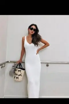 esutoreja ホワイトニットロングワンピース