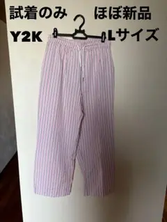 Y2Kスタイル Lサイズ ピンクストライプパンツ