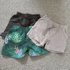 ベビー服 3点セット パンツ 黒 グレー 緑葉柄３〜６ヶ月