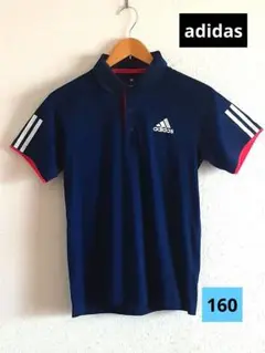 adidas　アディダス　半袖ポロシャツ　ドライ　ネイビー色　160　メンズXS