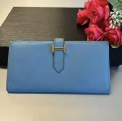 未使用に近い‼️ エルメス HERMES ベアン 財布 長財布 ブルージーン