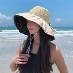 麦わら帽子 つば広 UVカット 折りたたみ おしゃれ 大人気 韓国