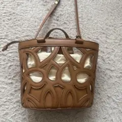 ZARA ブラウン レザー カットアウトバッグ ZARA カットワークミニトートバッグ ブラウン ショルダーバッグ