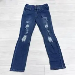 ハイウエスト　ダメージデニム　ストレッチ