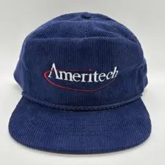 80s~　ヴィンテージ　Ameritech　刺繍トラッカーキャップ　コーデュロイ