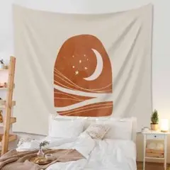 ✊即購入⭕️ オレンジ色の月と星タペストリー 壁掛け オシャレ 寝室