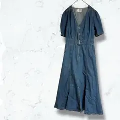 2463＊アンドラビット＊ロングデニムワンピース 青 F 半袖 春夏 前スリット