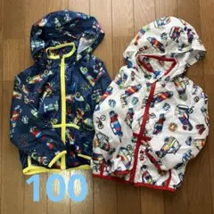 リトルベアークラブ ウインドブレーカー 100 車柄 青 白 2点セット