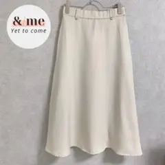美品　ドレスキップ　ミモレ丈フレアスカート　ウエストゴム　ベージュ　ワールド　M