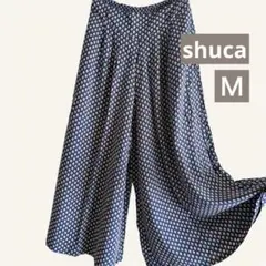 shuca ワイドパンツ Ｍ ネイビー 紺色 ウエストゴム 総柄