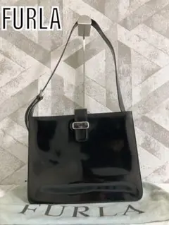 【美品】FURLA フルラ パテントレザー ショルダーバッグ トート ブラック