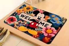 新品　ミッキーマウス　室内用玄関マット　ディズニー　花柄　60×90