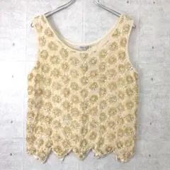 レトロ オールド Merilene ビーズ 総刺繍 シルクノースリーブ トップス