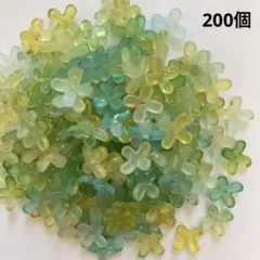 アクリル　フラワー　ビーズ　４弁　ラメ入り　イエロー×グリーン　金木犀　200個