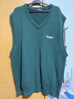 XLARGE ダークグリーン Vネックニットベスト