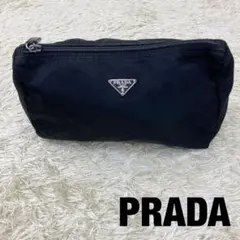 PRADA コスメポーチ 三角 ロゴプレート ミニ ポーチ 黒 ナイロン