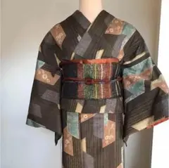 吉澤与一 紬着物 絞りに更紗 正絹 AK-6415（吉澤与市の着物・帯