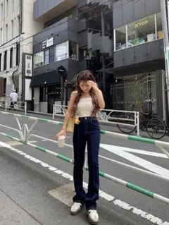 GRL グレイル ピンタックフレアデニムパンツ インディゴ cu384