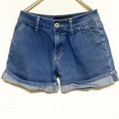 Oririn/タックショートデニムパンツ ブルー【W61 H89】