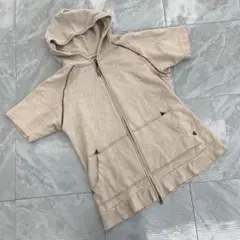 天神梅浄 First Parking 和柄刺繍入り 半袖パーカー ベージュ M