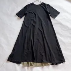 ドゥーベル　 半袖 ロングカットソーワンピース　ウエストマーク　シンプル　黒