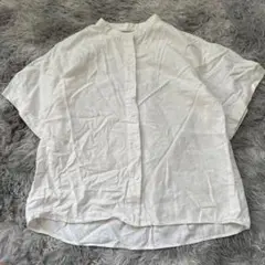 美品✨【NAVY】 リネン混❗ホワイト 半袖ボタンシャツ 大きいサイズ