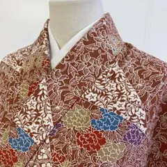 【春】14313t 着物 小紋 唐草文様 花柄 しつけ付き