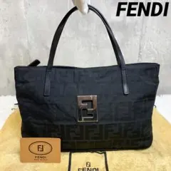 極美品 フェンディ ハンドバッグ ズッカ柄 FF金具 ブラック デカロゴ