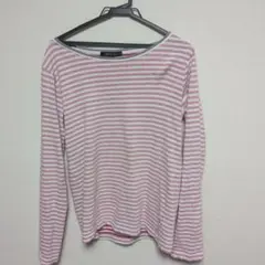 ABAHOUSE ピンクと白のストライプ長袖カットソー