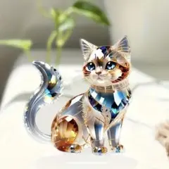 クリスタルキャット　レインボー　置物　猫　インテリア　2D クリスタル