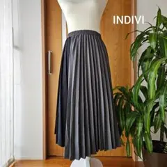 INDIVI グレー×黒 プリーツロングスカート デザインスカート