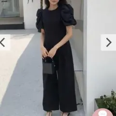 【即発送】バースデーバッシュ　オールインワン　パフスリーブ　ブラック
