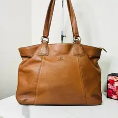 【良品】キタムラ トートバッグ シルバーロゴ 本革 ブラウン 肩がけ可能