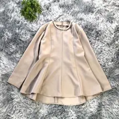 URS【M】ベージュ パール付 ヘムライン トップス チュニック 長袖 ブラウス