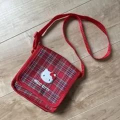サンリオ ハローキティ ショルダーバッグ 赤 チェック レッド マジックテープ