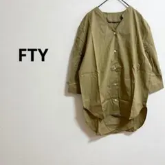 a274【FTY】ノーカラーVネック七分袖ブラウス大人カジュアル無地ボタンレトロ